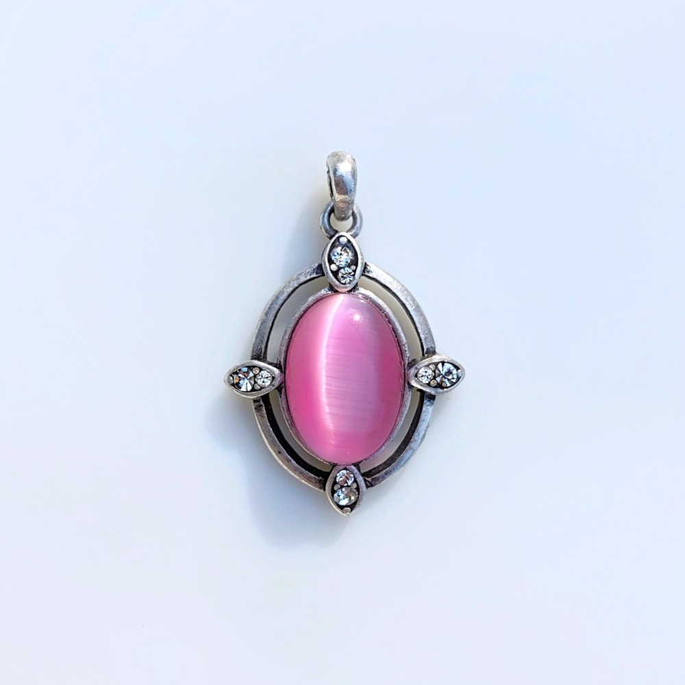 🔥4/$20 vintage pink moon glow rhinestone pendant
